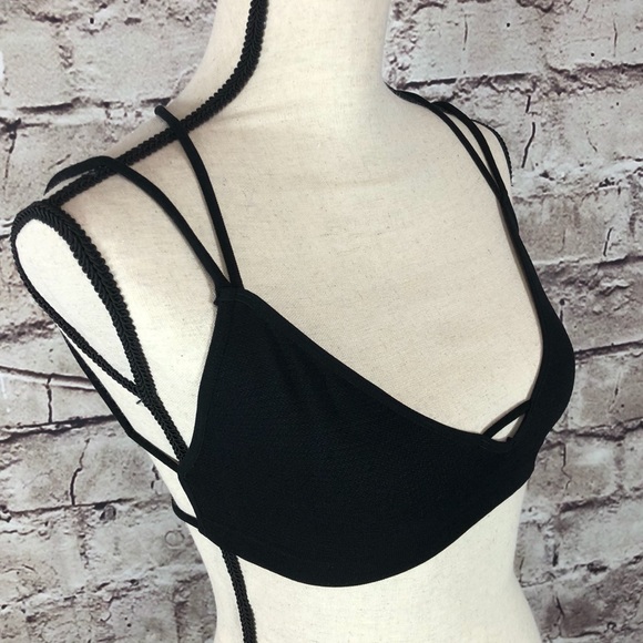 NEW Comfy Double Cross Strappy Back Black Bralette - Picture 3 of 5
